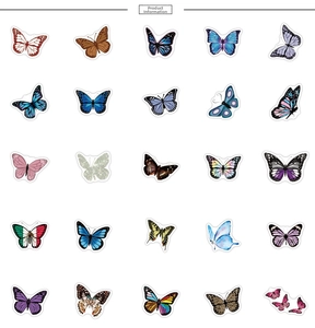 Set of 25 unique colorful butterfly stickers with realistic and watercolor designs