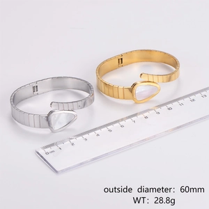 Vintage snake-shaped stainless steel bracelets in gold and silver with shell inlay