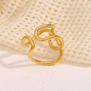 Minimalist 18K gold plated stainless steel knotted ring with multi-layer wave design