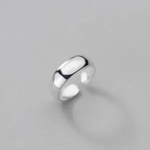 925 Sterling Silver Polished Wide Surface Adjustable Finger Ring Minimalist Geometric Round Jewelry For Women