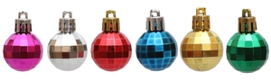 Detail of 3cm colorful electroplated Christmas balls with diamond-cut faceted surface
