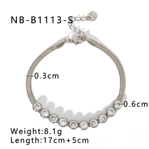Silver snake chain bracelet featuring ten cubic zirconia stones with length dimensions