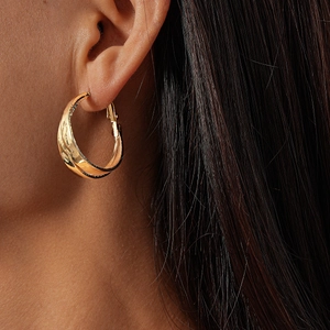 Chic gold-tone hollow cross layered hoop earrings with irregular textured finish for women