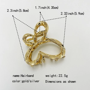 Detailed dimensions and weight specifications of this golden alloy metal hair claw clip