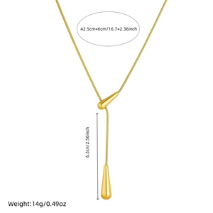 Gold stainless steel water drop pendant necklace with snake chain measurements and weight