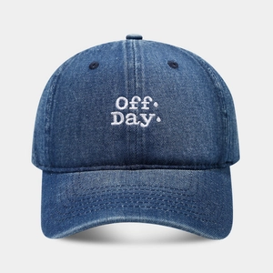 Classic dark blue denim baseball cap featuring white Off Day embroidery on front