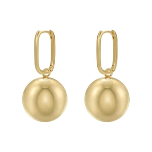 French retro 18K gold plated interlocking square earrings with polished mirror gold beads