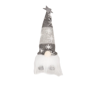 Lighted knitted Christmas gnome doll in grey and white colors for holiday table decor