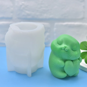 3D bunny rabbit silicone mold with heart for DIY candles, soap and fondant crafts