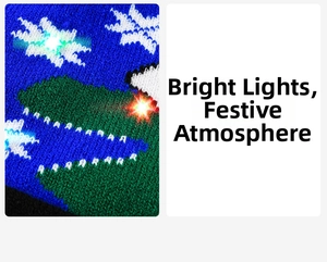 Close-up of LED glowing knit Christmas hat with snowflake patterns and colorful lights