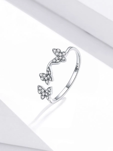 Close-up of S925 sterling silver butterfly ring featuring micro-pave cubic zirconia details