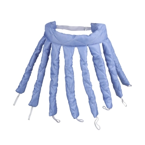 Blue quilted heatless hair curler with octopus style design and white elastic bands