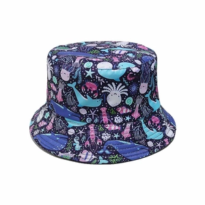 Summer bucket hat with ocean world whale and sea life print for outdoor activities