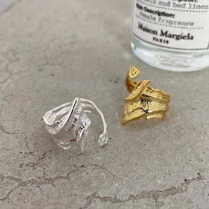 Irregular textured S925 sterling silver open ring with unique organic molten design