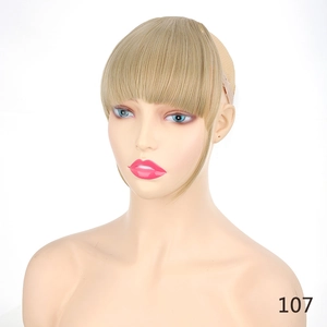 Close-up of light blonde flat fringe hairpiece with sideburns in shade 107