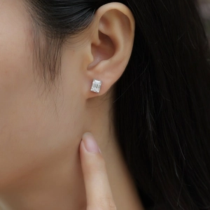 Elegant 925 sterling silver stud earrings with emerald cut moissanite for women