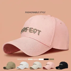 Casquette De Baseball En Coton Twill Broderie Lettre Perfect Boucle Métallique Réglable Protection Solaire Unisexe Mode