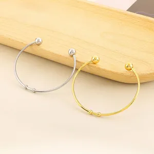 Minimalist Stainless Steel Open Bangle C-Shaped Bracelet With Ball Ends 18K Gold Plated Ins Style Fashion Jewelry For Women