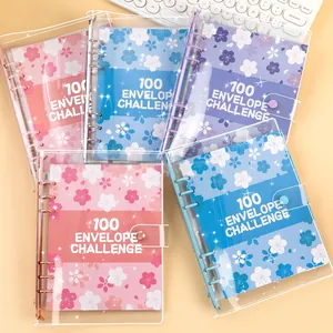 Floral 100 Envelope Challenge binder set in pink and blue for cash savings and budgeting