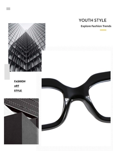 Detail of square black eyewear frame with glossy finish and modern bridge design