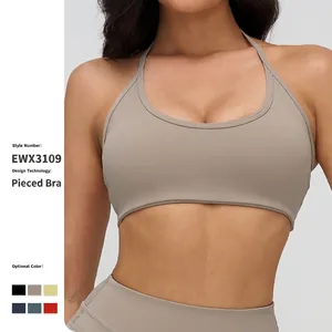 Brassière de Sport Dos Nu Halter pour Femmes Nylon Brossé Élasthanne Haut de Yoga Entraînement Fitness Respirant