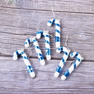 Christmas tree hanging ornaments featuring six 7cm plastic blue spiral candy cane charms
