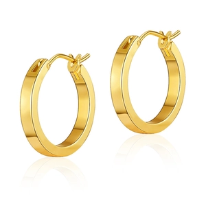 Minimalist 18K gold plated brass hoop earrings with polished finish on white background