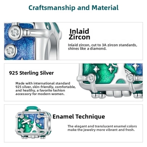Detailed view of S925 sterling silver suitcase charm with enamel and 3A zircon stones
