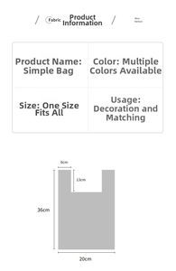 Detailed size chart for the knit tote bag showing height 36cm and width 20cm specs