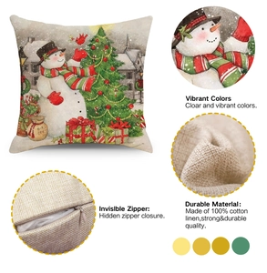 Détail de la housse de coussin bonhomme de neige en coton et lin avec fermeture invisible