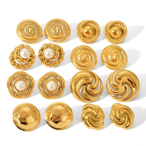 Set of 8 vintage 18K gold plated stainless steel stud earrings with pearls and spirals