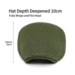 Army green mesh ivy cap for men featuring a 10cm deep fit and breathable summer fabric