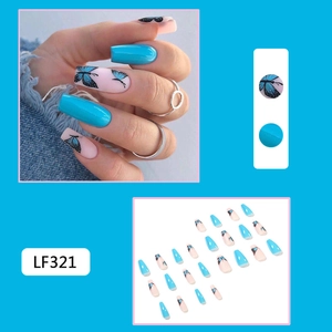 Detail of blue and pink butterfly press-on nails set showing design LF321