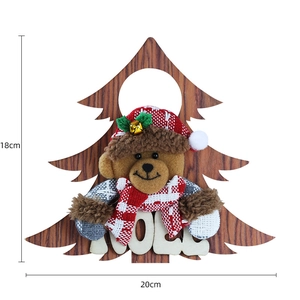 Wooden Christmas tree door hanger with plush bear and Noel sign decoration 18x20cm