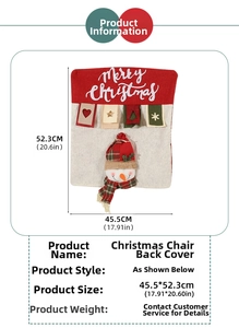 Détail de la housse de chaise de Noël avec motif bonhomme de neige 3D et dimensions 45,5x52,3cm