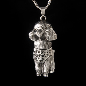 Vintage Poodle Pendant Necklace With Stainless Steel Chain Alloy Cartoon Dog Wearing Shorts Retro Punk Jewelry