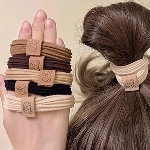 Hochelastische Haargummis Nylon Rippstrick Schleife Cartoon Bär Lederpatch Haarbänder Für Damen Mädchen