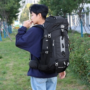 60L large capacity outdoor hiking backpack in black, professional camping rucksack