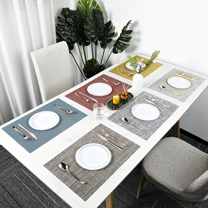PVC Vinyl Woven Placemats Heat Resistant Washable Kitchen Table Mats Waterproof Non-Slip Linen Texture
