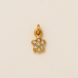 Gold stainless steel turtle pendant with sparkling crystals and vacuum-plated 18K finish