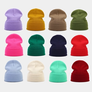 Unisex Solid Color Acrylic Knitted Beanie Hat Ribbed Cuffed Winter Warm Casual Outdoor Skull Cap