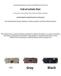 Detailed comparison of three color options showing textured fabric and cat embroidery