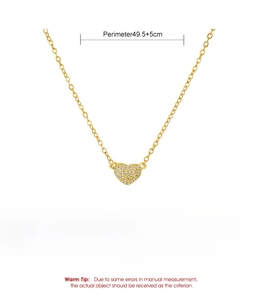 Detailed specs of the gold-tone copper heart necklace with sparkling pavé cubic zirconia