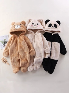 Barboteuse Bébé Animaux Panda Lapin Ours Capuche Pieds Fermés Flanelle Épaisse Chaude Combinaison Nouveau-Né