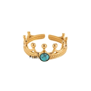 Adjustable crown ring in gold stainless steel featuring a turquoise tiger eye stone