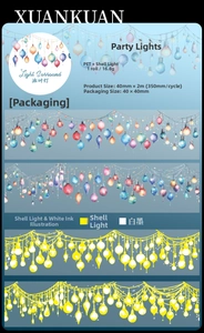 Detail of PET tape featuring party light patterns with shell light and white ink effects