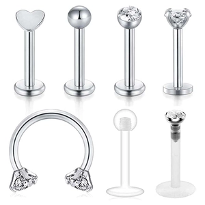 Body Piercing Jewelry Stainless Steel Acrylic Heart Ball Zircon Labret Studs Lip Nose Horseshoe Rings Ear Cartilage Studs