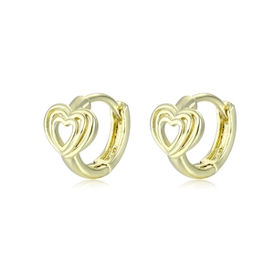 18K gold hollow heart-shaped S925 silver hoop earrings with triple layer geometric design
