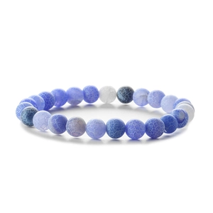 Weathered blue agate beaded bracelet with natural dragon vein patterns and gradient round stones