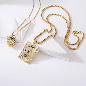 Leopard Panther Tiger Head Pendant Necklace Copper Gold Plated Zircon Iced Out Hip Hop Fashion Jewelry